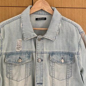 Tilly's - ELWOOD "Truckstop" Mens Ripped Denim Jacket Medium - Light Wash